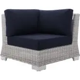 Conway Outdoor Corner Chair in Gray Poly Wicker & Navy Sunbrella&reg; Fabric