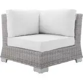 Conway Outdoor Corner Chair in Gray Poly Wicker & White Sunbrella&reg; Fabric