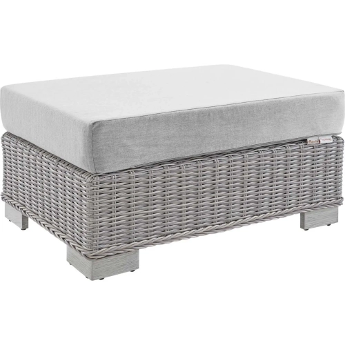 Conway Sunbrella&reg; Outdoor Ottoman in Light Gray Poly Rattan & Gray