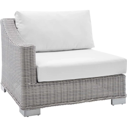 Conway Sunbrella&reg; Outdoor Left Arm Chair in Light Gray Poly Rattan & White