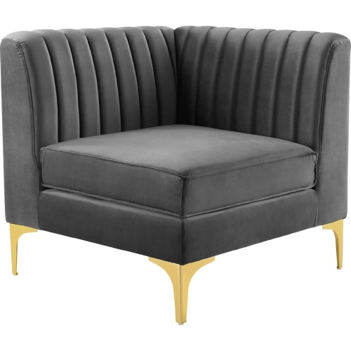 Triumph Sectional Sofa Corner Chair in Channel Tufted Gray Velvet