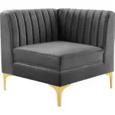 Triumph Sectional Sofa Corner Chair in Channel Tufted Gray Velvet