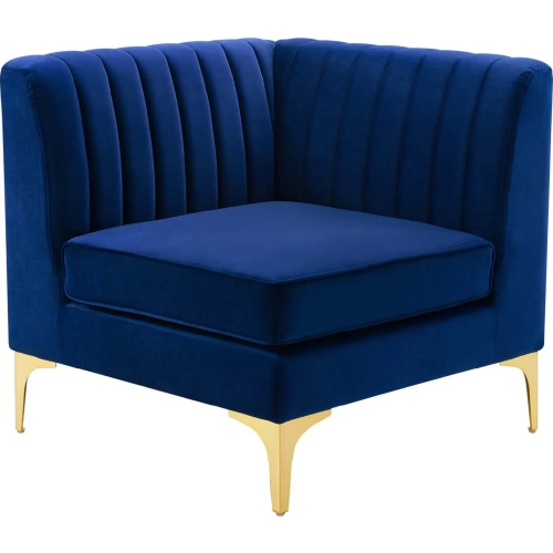 Triumph Sectional Sofa Corner Chair in Channel Tufted Navy Velvet