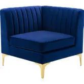 Triumph Sectional Sofa Corner Chair in Channel Tufted Navy Velvet