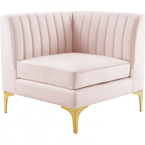 Triumph Sectional Sofa Corner Chair in Channel Tufted Pink Velvet