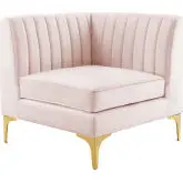 Triumph Sectional Sofa Corner Chair in Channel Tufted Pink Velvet