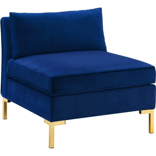 Ardent Modular Sectional Sofa Armless Chair in Navy Blue Velvet & Gold