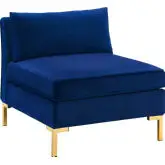 Ardent Modular Sectional Sofa Armless Chair in Navy Blue Velvet & Gold