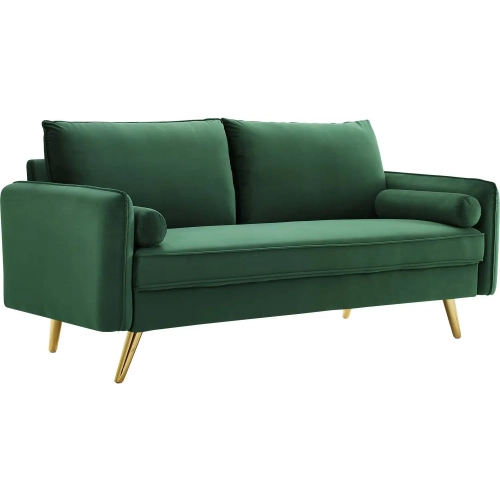 Revive Sofa in Emerald Velvet on Gold Iron Legs