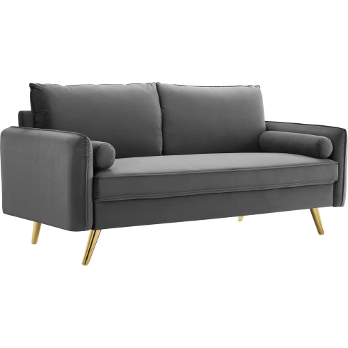 Revive Sofa in Gray Velvet on Gold Iron Legs