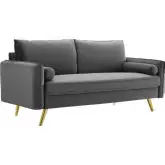 Revive Sofa in Gray Velvet on Gold Iron Legs