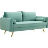 Revive Sofa in Mint Velvet on Gold Iron Legs