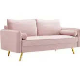 Revive Sofa in Pink Velvet on Gold Iron Legs