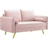 Revive Loveseat in Pink Velvet on Gold Iron Legs