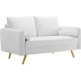 Revive Loveseat in White Velvet on Gold Iron Legs