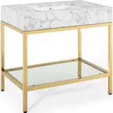 Kingsley 36" Bathroom Vanity in White Faux Marble & Gold Stainless