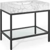 Kingsley 36" Bathroom Vanity in White Faux Marble & Black Stainless