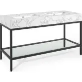 Kingsley 60" Bathroom Vanity in White Faux Marble & Black Stainless