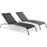 Savannah Outdoor Chaise Lounge in Black Mesh (Set of 2)