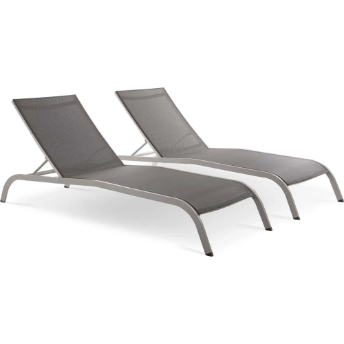 Savannah Outdoor Chaise Lounge in Gray Mesh (Set of 2)