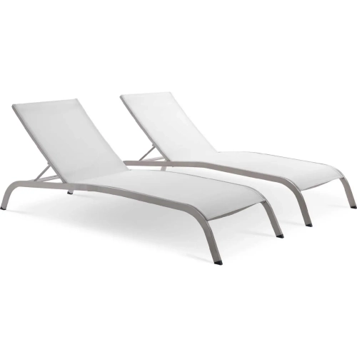 Savannah Outdoor Chaise Lounge in White Mesh (Set of 2)