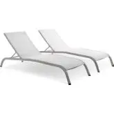 Savannah Outdoor Chaise Lounge in White Mesh (Set of 2)