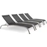 Savannah Outdoor Chaise Lounge in Black Mesh (Set of 4)