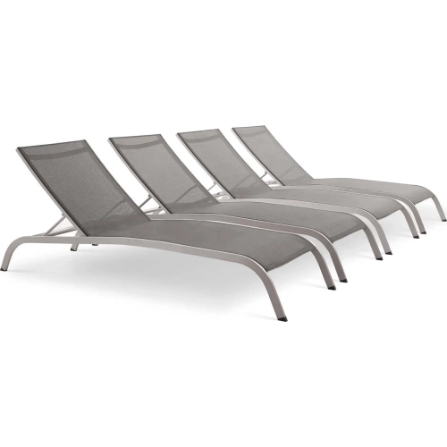 Savannah Outdoor Chaise Lounge in Gray Mesh (Set of 4)