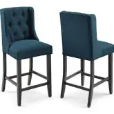 Baronet Counter Stool in Tufted Azure Blue Fabric (Set of 2)