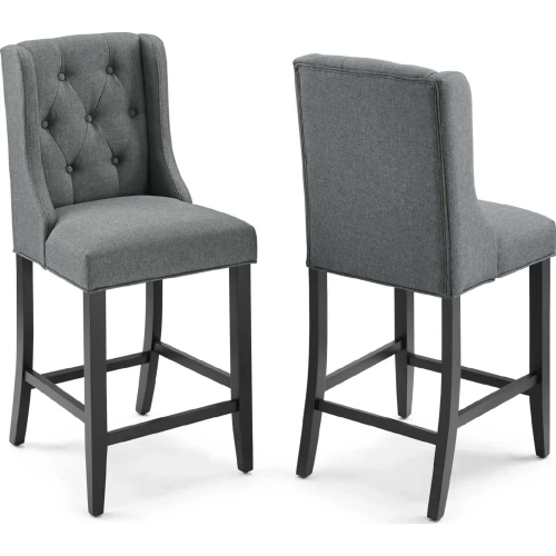 Baronet Counter Stool in Tufted Gray Fabric (Set of 2)