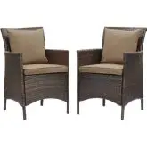 Conduit Outdoor Dining Arm Chair in Mocha Fabric & Brown Rattan (Set of 2)