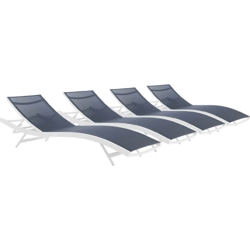 Glimpse Outdoor Chaise Lounge Chair in Navy Blue Mesh (Set of 4)