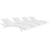 Glimpse Outdoor Chaise Lounge Chair in White Mesh (Set of 4)