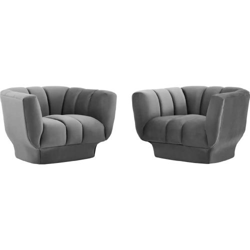 Entertain Arm Chair in Vertical Channel Tufted Gray Velvet (Set of 2)