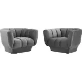 Entertain Arm Chair in Vertical Channel Tufted Gray Velvet (Set of 2)