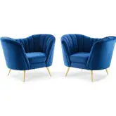 Opportunity Arm Chair in Navy Blue Velvet & Gold (Set of 2)