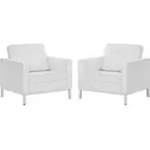 Loft Arm Chair in Tufted White Leatherette & Stainless (Set of 2)