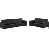 Loft Sofa & Loveseat Set in Tufted Black Leatherette & Silver