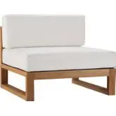 Upland Outdoor Armless Chair in Teak & White Fabric