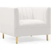 Shift Arm Chair in Channel Tufted White Velvet & Gold Stainless