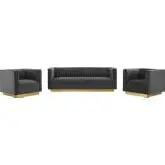 Sanguine 3 Piece Sofa Set in Channel Tufted Gray Velvet