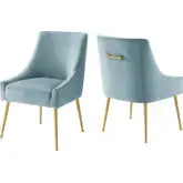 Discern Dining Chair in Light Blue Velvet & Gold (Set of 2)