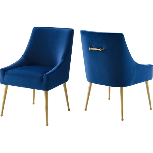 Discern Dining Chair in Navy Blue Velvet & Gold (Set of 2)