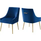 Discern Dining Chair in Navy Blue Velvet & Gold (Set of 2)