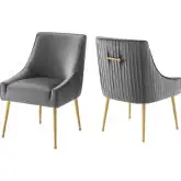 Discern Pleated Back Dining Chair in Gray Velvet & Gold (Set of 2)