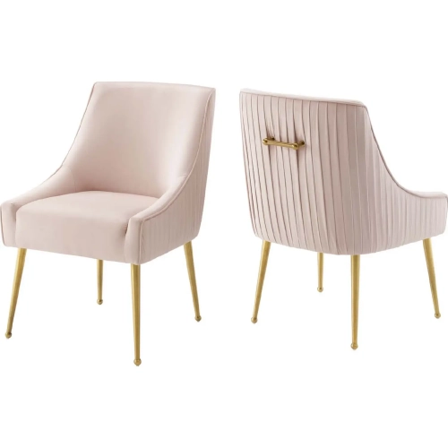 Discern Pleated Back Dining Chair in Pink Velvet & Gold (Set of 2)