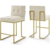 Privy Counter Stool in Beige Fabric & Gold Stainless (set of 2)