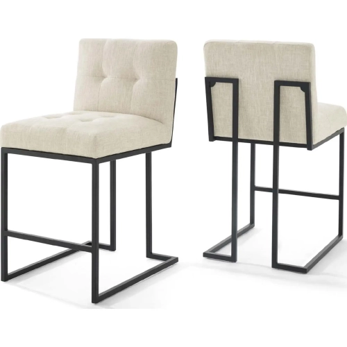 Privy Counter Stool in Beige Fabric & Black Stainless (Set of 2)