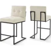 Privy Counter Stool in Beige Fabric & Black Stainless (Set of 2)