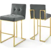 Privy Bar Stool in Tufted Charcoal Gray Velvet & Gold Stainless (Set of 2)